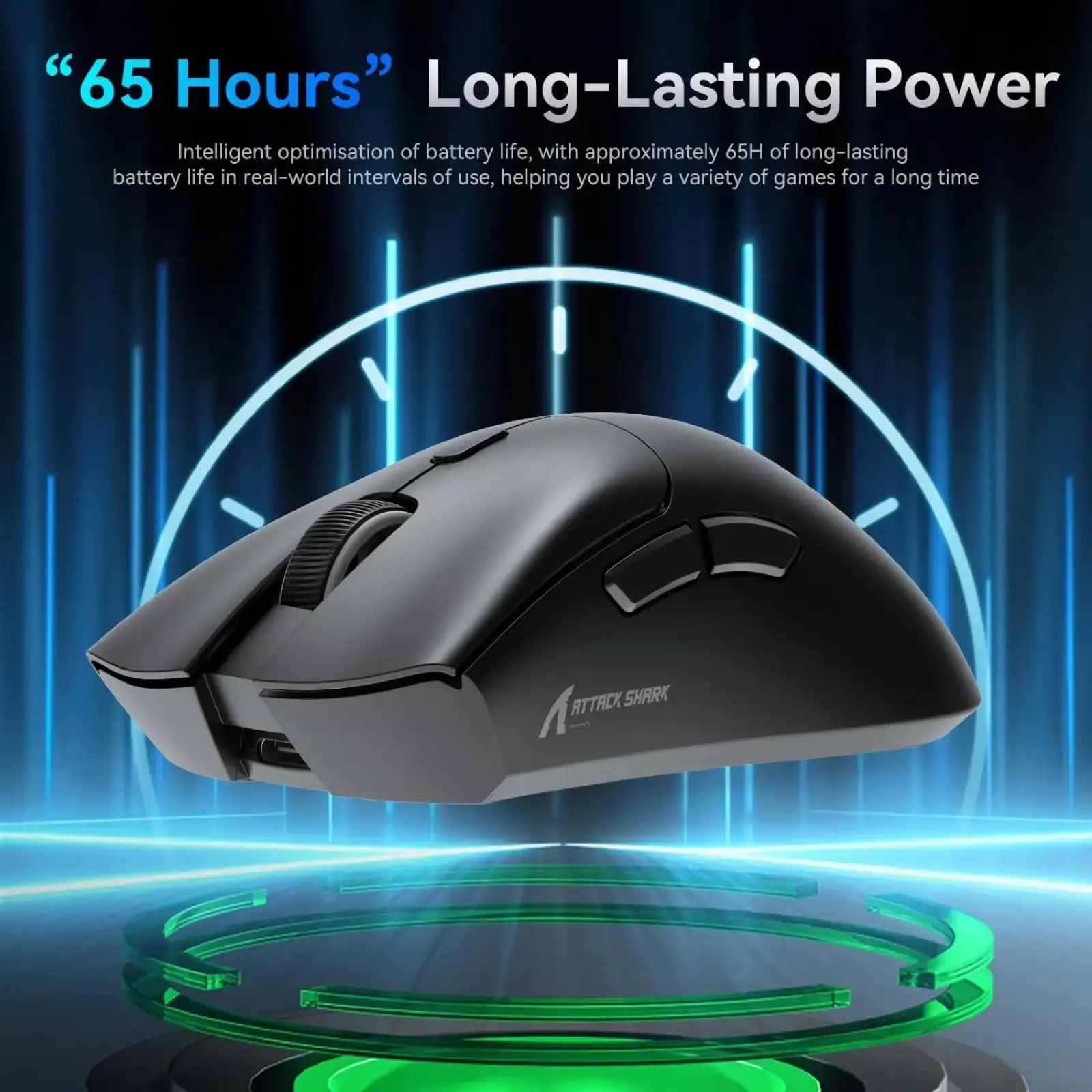 Мишка Attack Shark R1, Wireless/Bluetooth, 18000dpi, (PAW3311), 6кн., Black (R1B_AS) UA