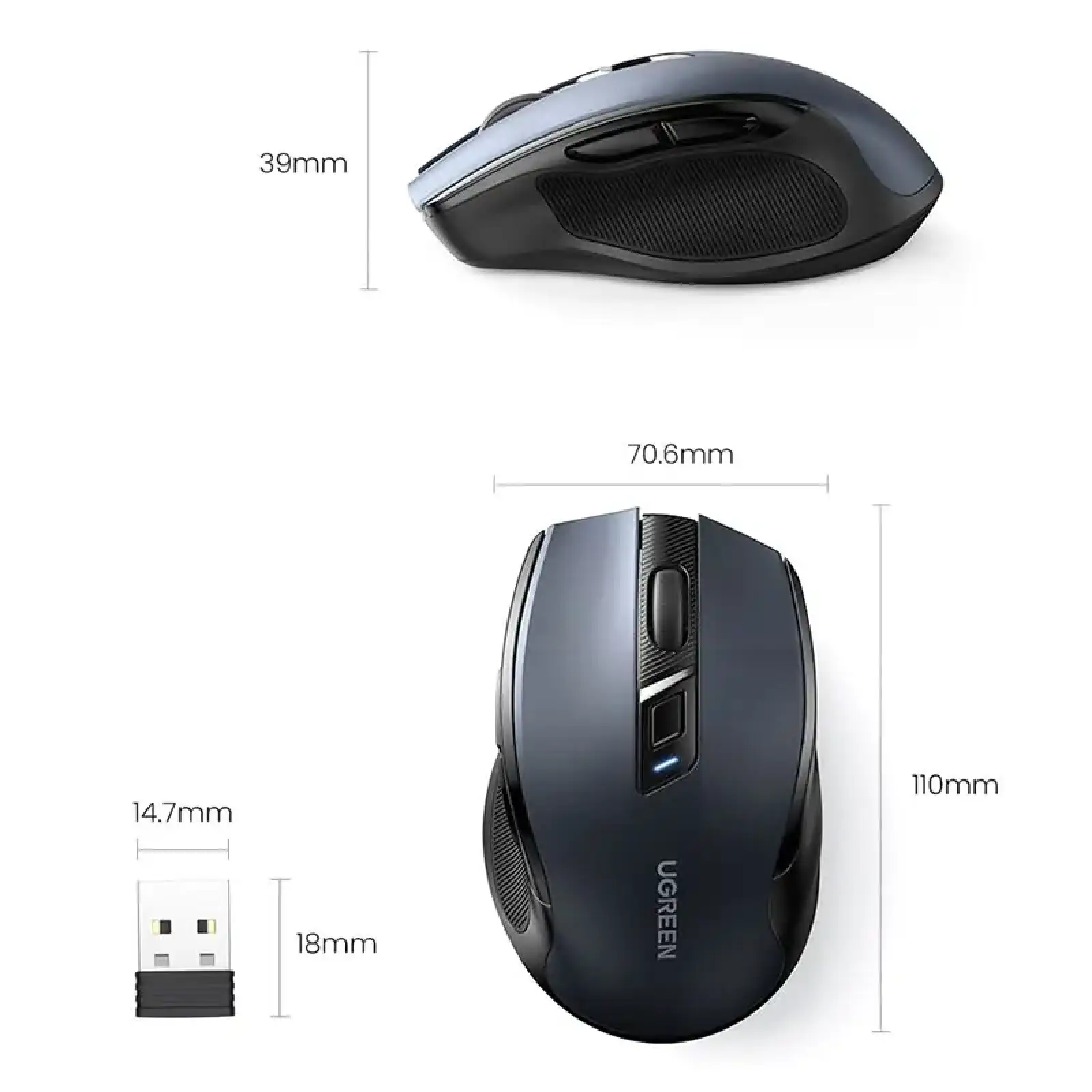Мишка UGREEN 2.4GHz MU006 бездротова, Bluetooth, 4000dpi., 4кн.,Silence Design, Чорна (15063) UA