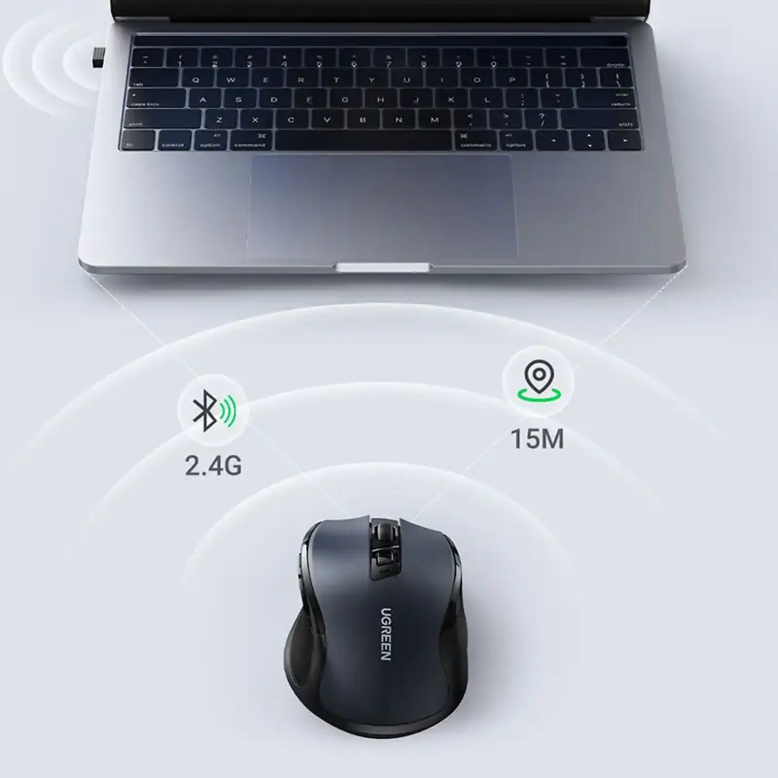 Мишка UGREEN 2.4GHz MU006 бездротова, Bluetooth, 4000dpi., 4кн.,Silence Design, Чорна (15063) UA