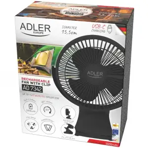 Вентилятор AdlerAD 7342 black настільний/ акумуляторний/ 5Вт/ D=15.5см/ USB-C/ чорний (AD7342B) UA