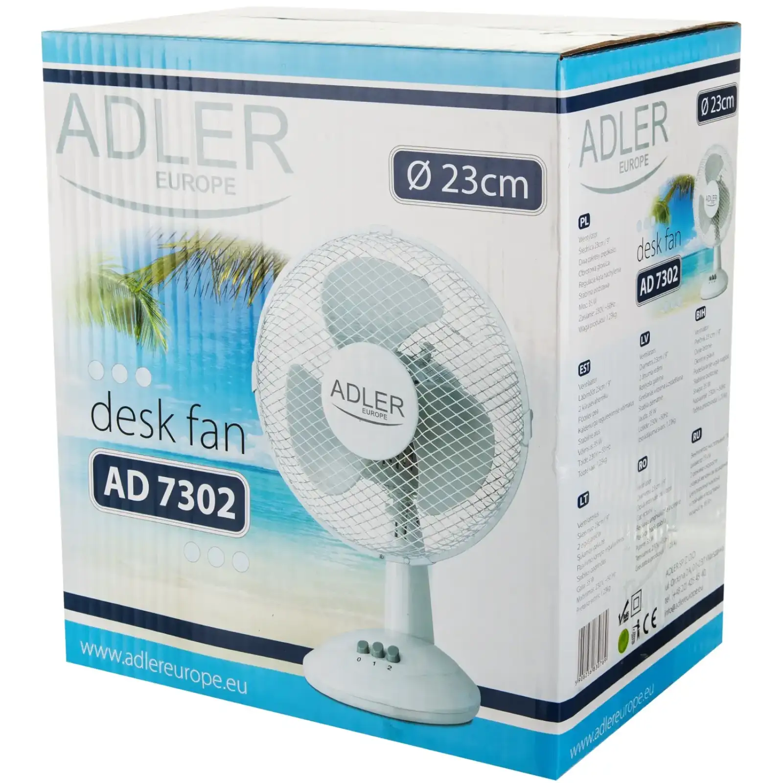 Вентилятор AdlerAD 7302 white настільний/ 45Вт/ D=23см/ автоповорот/ білий (AD7302) UA