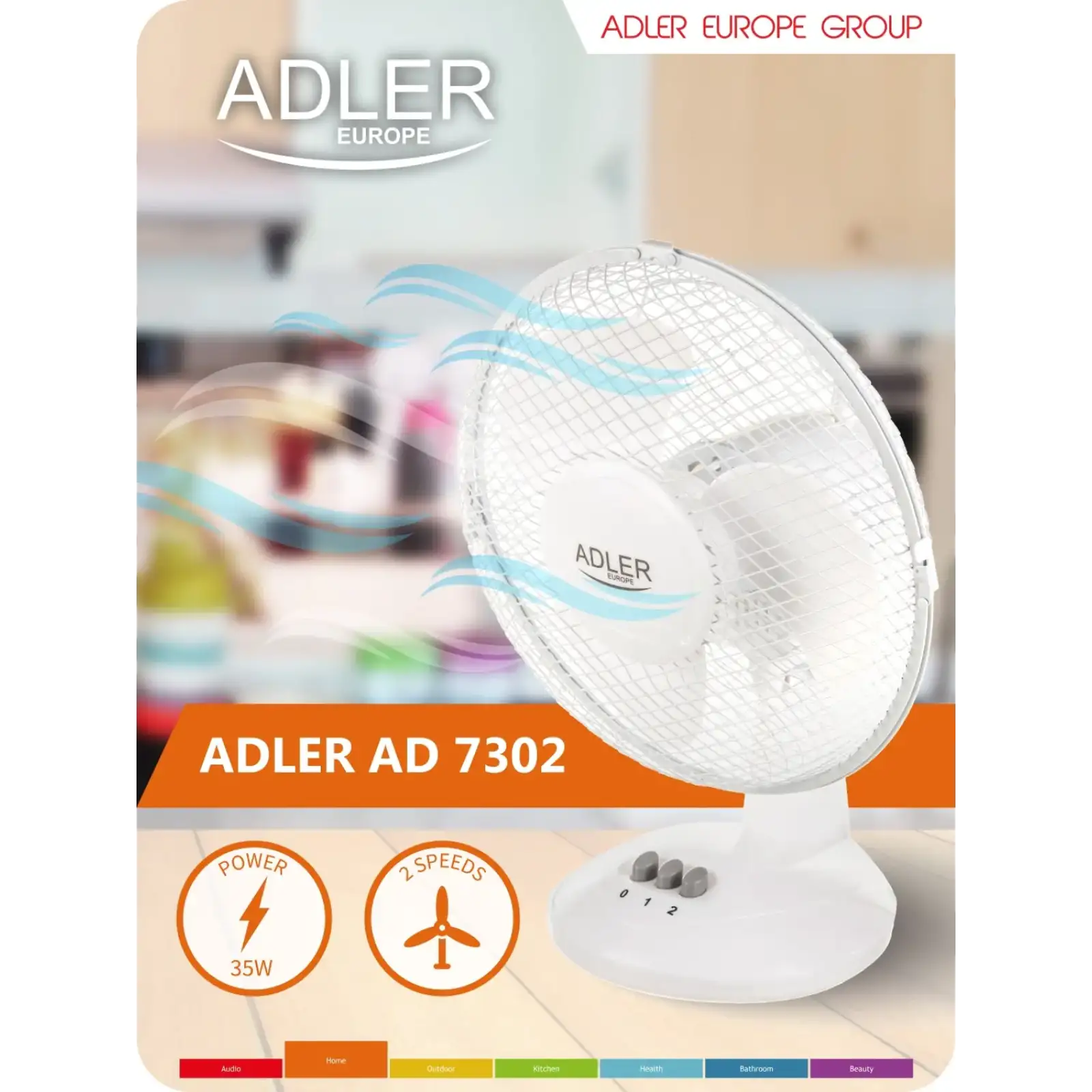 Вентилятор AdlerAD 7302 white настільний/ 45Вт/ D=23см/ автоповорот/ білий (AD7302) UA