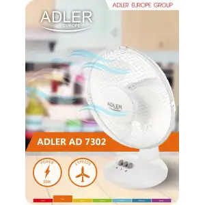 Вентилятор AdlerAD 7302 white настільний/ 45Вт/ D=23см/ автоповорот/ білий (AD7302) UA
