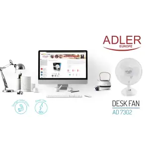 Вентилятор AdlerAD 7302 white настільний/ 45Вт/ D=23см/ автоповорот/ білий (AD7302) UA