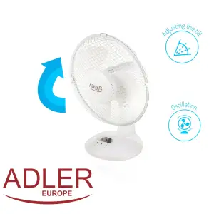 Вентилятор AdlerAD 7302 white настільний/ 45Вт/ D=23см/ автоповорот/ білий (AD7302) UA