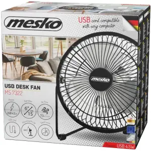 Вентилятор Mesko MS 7322 настільний/ USB/ 4,5Вт/ D=15см/ чорний (MS7322) UA