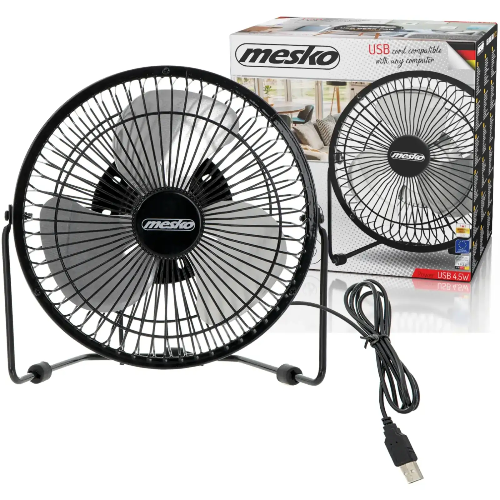 Вентилятор Mesko MS 7322 настільний/ USB/ 4,5Вт/ D=15см/ чорний (MS7322) UA