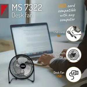 Вентилятор Mesko MS 7322 настільний/ USB/ 4,5Вт/ D=15см/ чорний (MS7322) UA