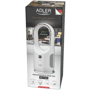 Вентилятор AdlerAD 7343 настільний/ безлопатевий/ акумуляторний/ 5Вт/ Li-ion 2200mAh/ USB-C/ білий (AD7343) UA