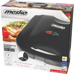 Сендвічниця Mesko MS 3032 850Вт/ незмінні пластини/ вертикальне зберігання/ чорна (MS3032) UA