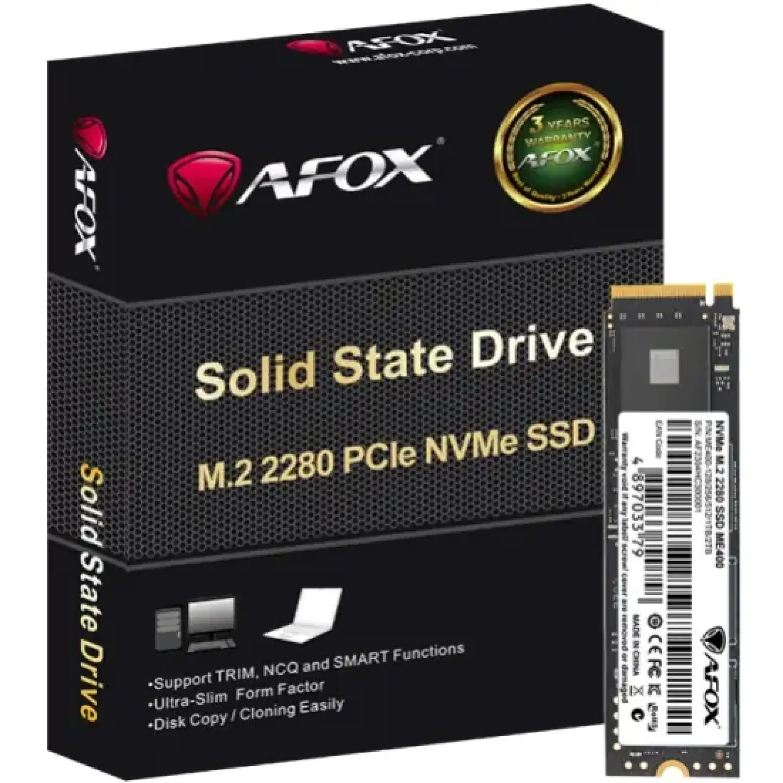 SSD накопичувач 1Tb AFox ME400 M.2 2280 PCIe NVMe Gen 4x4 3D TLC NAND, Retail (ME400-1024GQN) UA