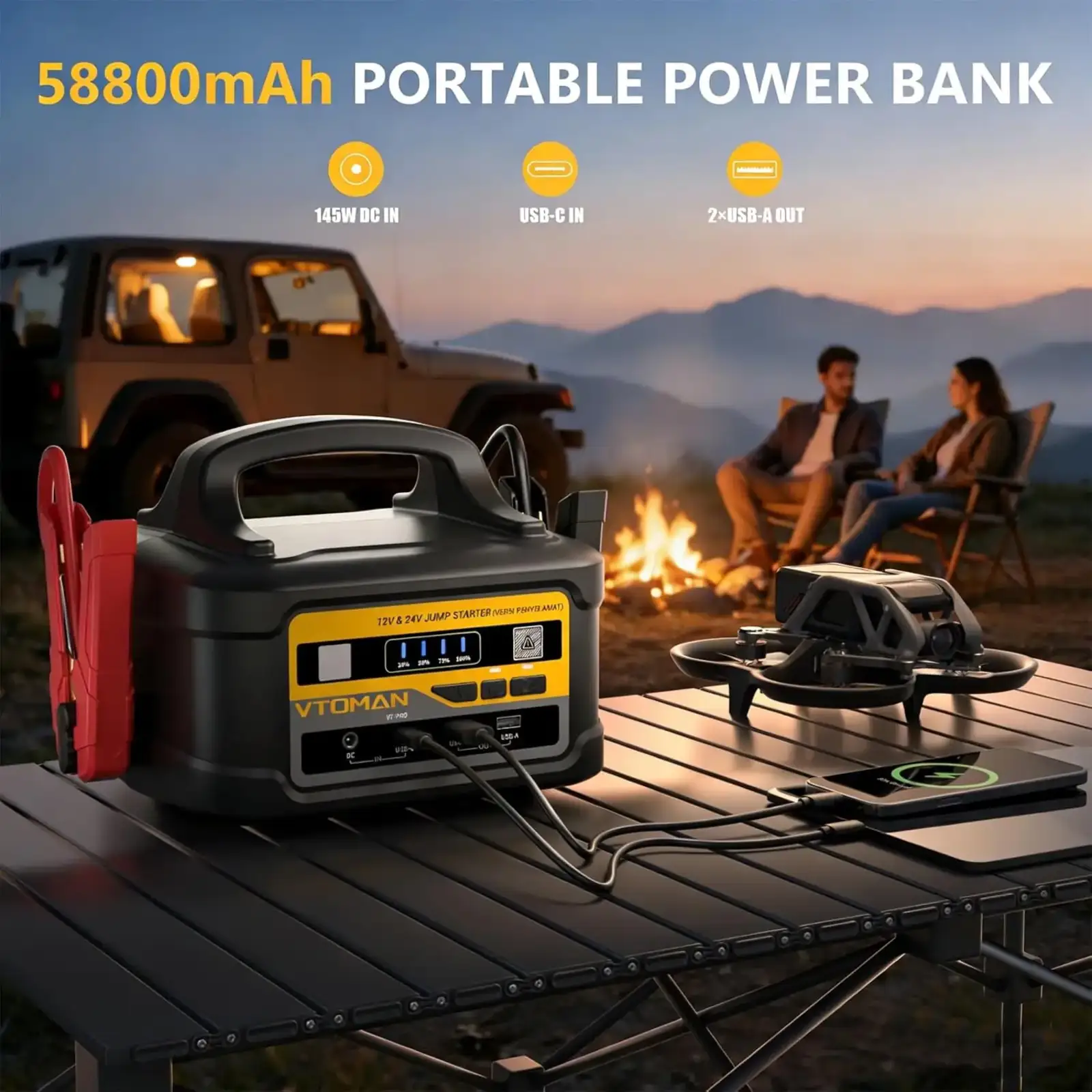 Автомобільний Jump Starter VT-Pro 10000A, 12V/24V, 58800mAh, 215.8 Вт/год Vtoman UA