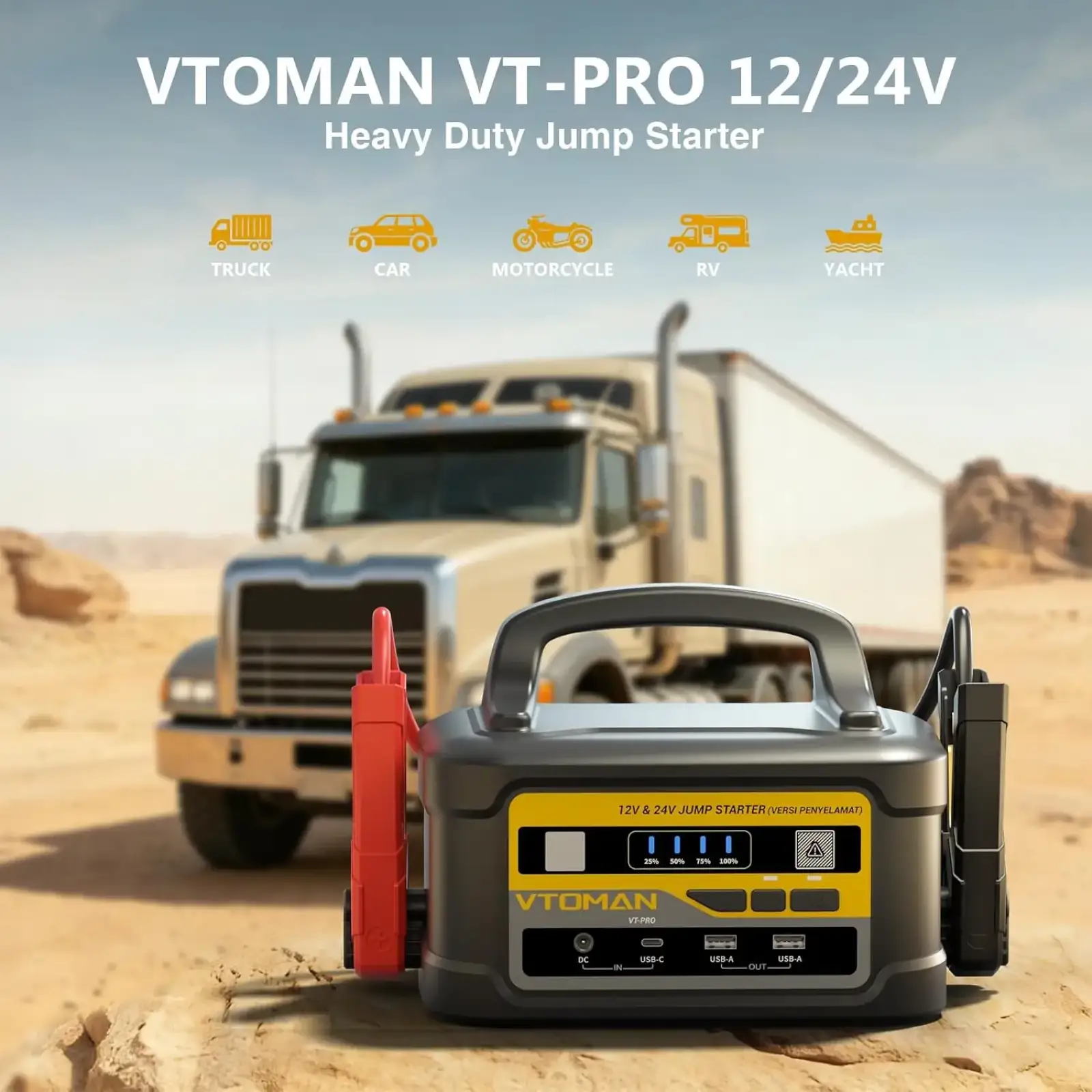 Автомобільний Jump Starter VT-Pro 10000A, 12V/24V, 58800mAh, 215.8 Вт/год Vtoman UA