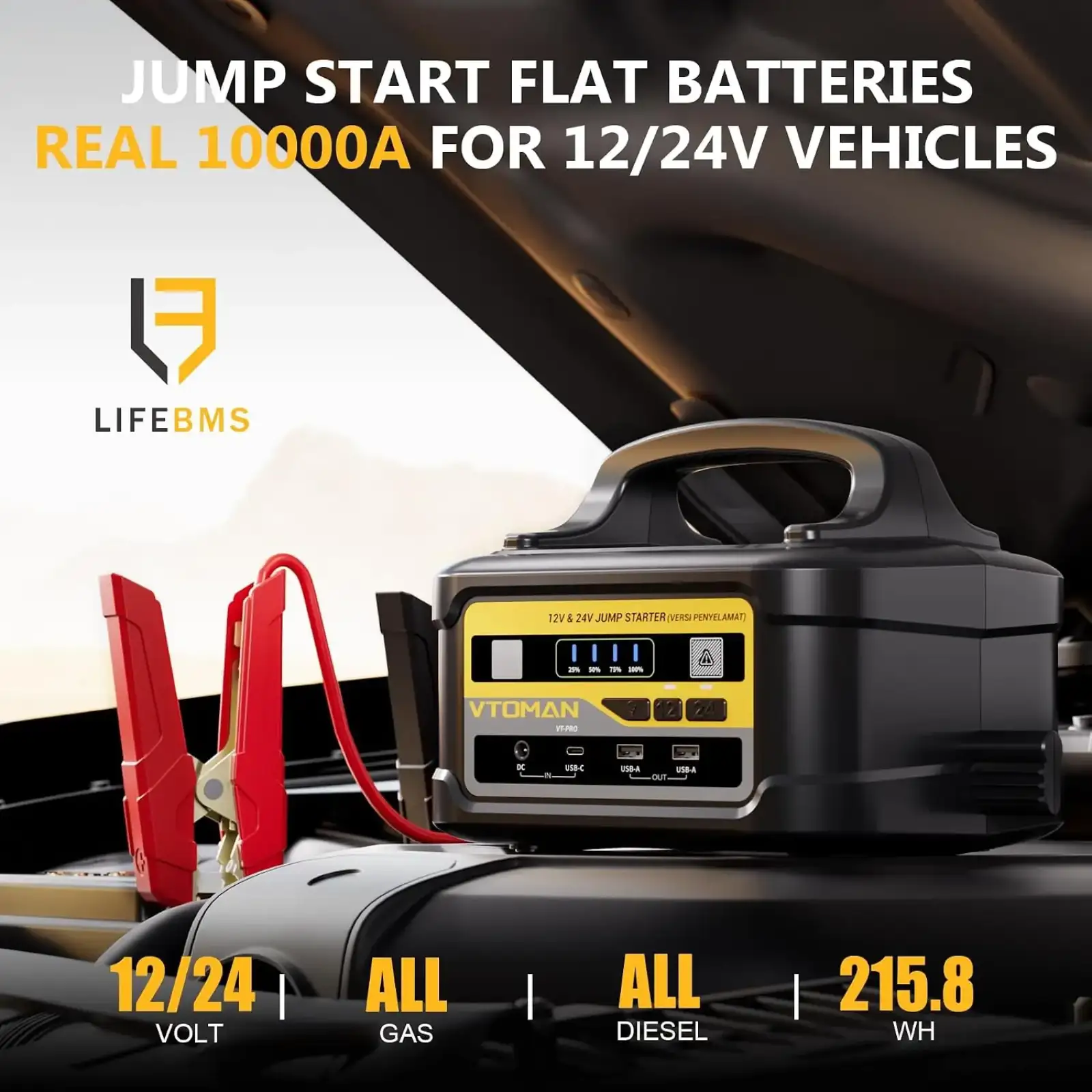 Автомобільний Jump Starter VT-Pro 10000A, 12V/24V, 58800mAh, 215.8 Вт/год Vtoman UA