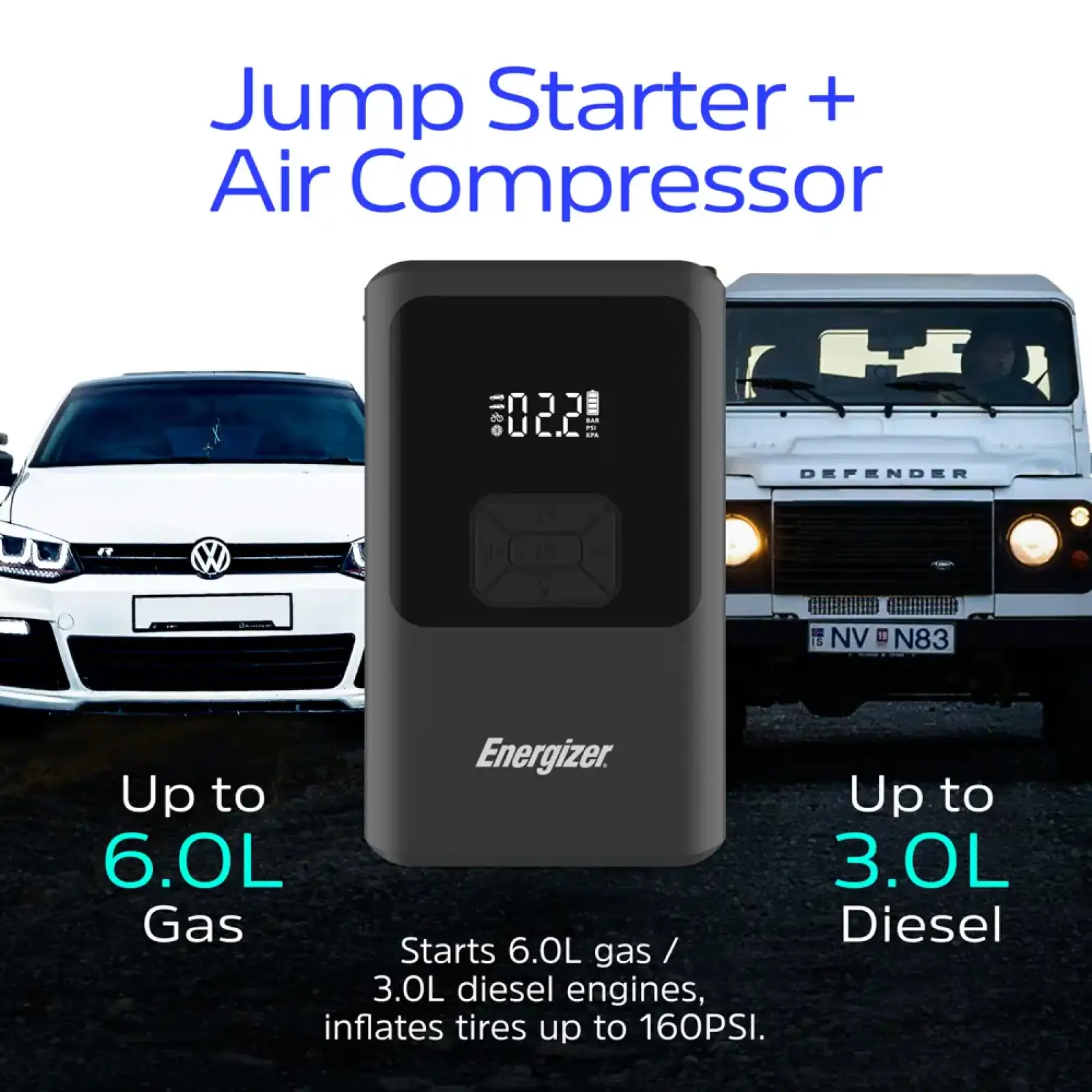Автомобільний Jump Starter 10000mAh 37W USB-C,USB-A, 160 PSI, ліхтар 2W Energizer (JE10000JP) UA