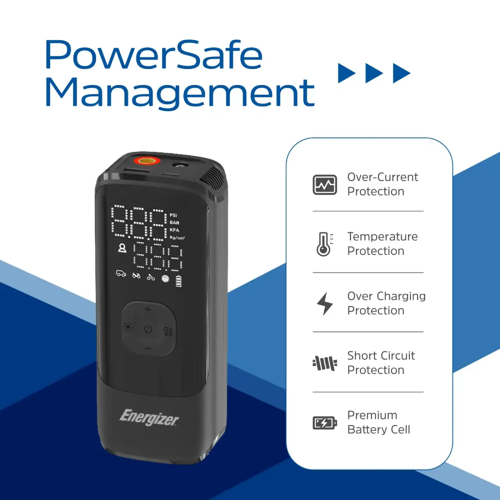Автомобільний портативний компресор Energizer PAC4000 150 PSI, Power Bank 2000 мАг, Black UA