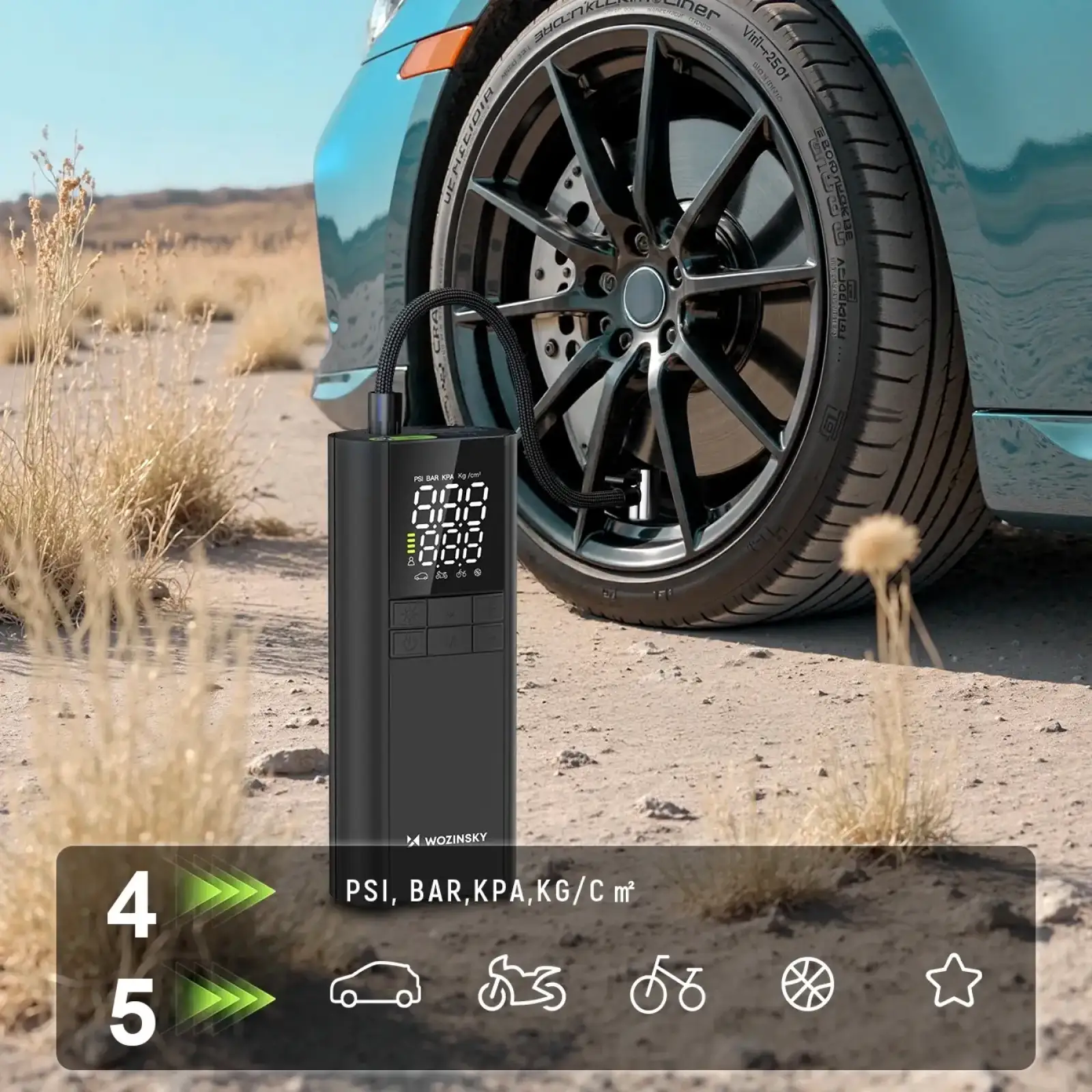 Автомобільний портативний компресор Wozinsky WPEP-8000 150 PSI, Power Bank 8000 мАг, Black (5907769384226) UA