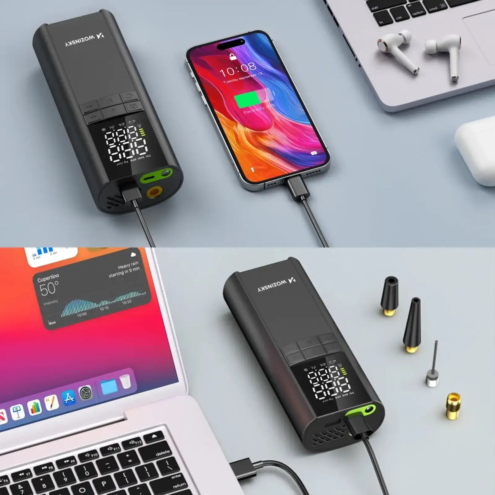 Автомобільний портативний компресор Wozinsky WPEP-8000 150 PSI, Power Bank 8000 мАг, Black (5907769384226) UA