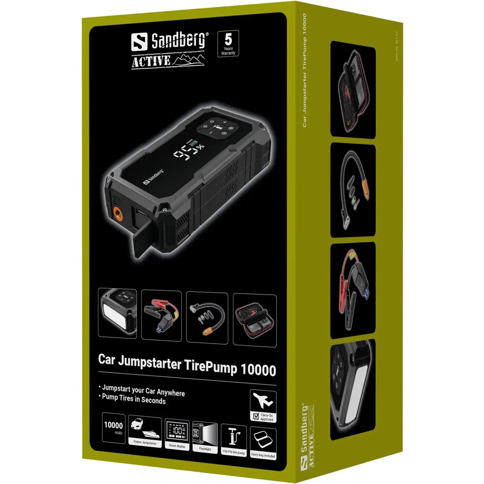 Автомобільний Jump Starter TirePump, компресор 150PSI 10000mAh USB-A, USB-C,ліхтар 2W Sandberg (421-21) UA