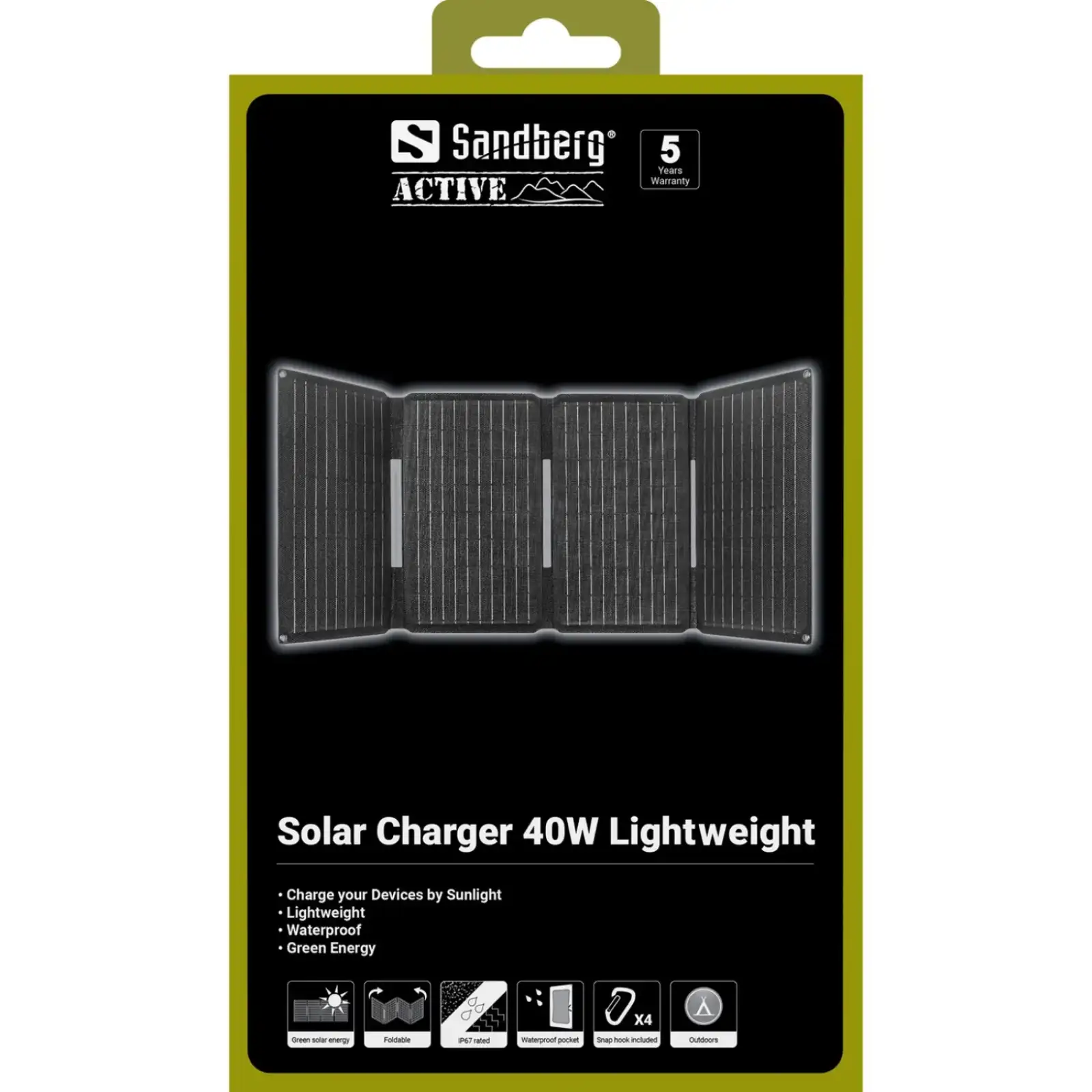 Сонячна панель Sandberg 40W (83x32,1см) DC40W, 5V/3.4A USB-A (23W) + 5V/3A QC3.0 + USB-C PD(30W) # (421-20) UA