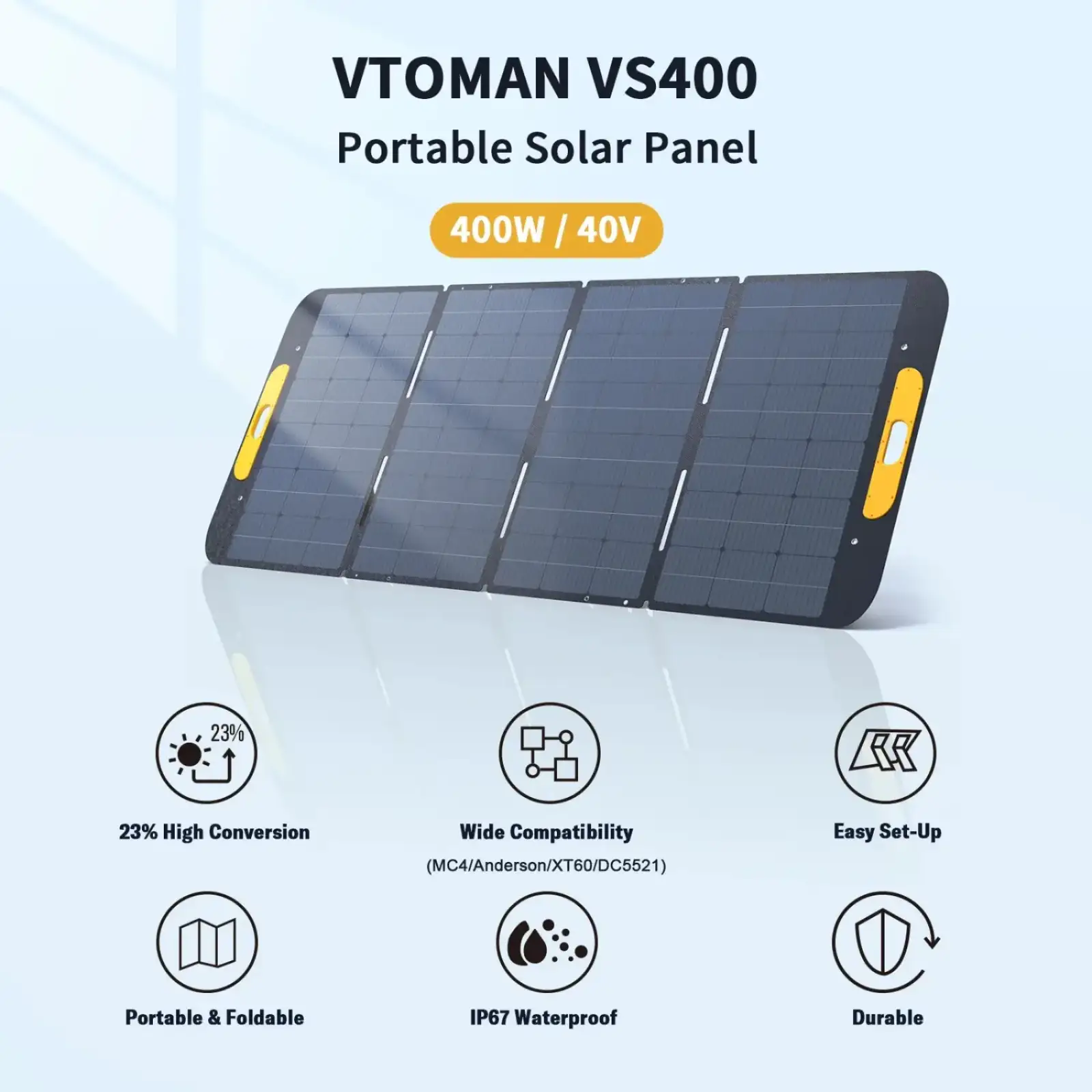 Сонячна панель Vtoman 400W 40V IP67 MC-4/Anderson/XT60/DC5521 (VS400) UA