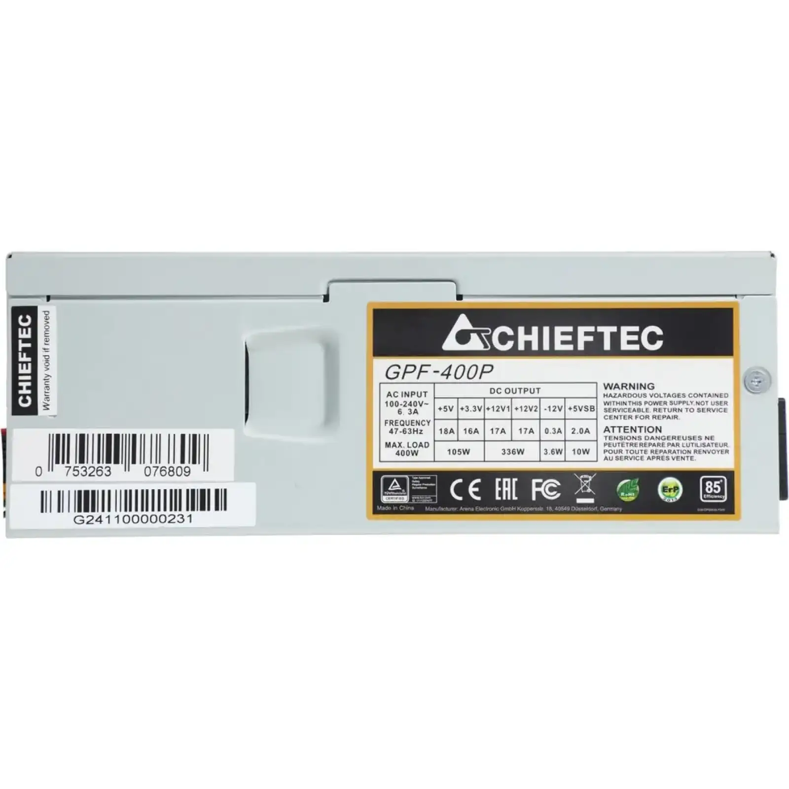 Блок питания 400W Chieftec SMART GPF-400P 80 mm fan, >85%, TFX, bulk UA