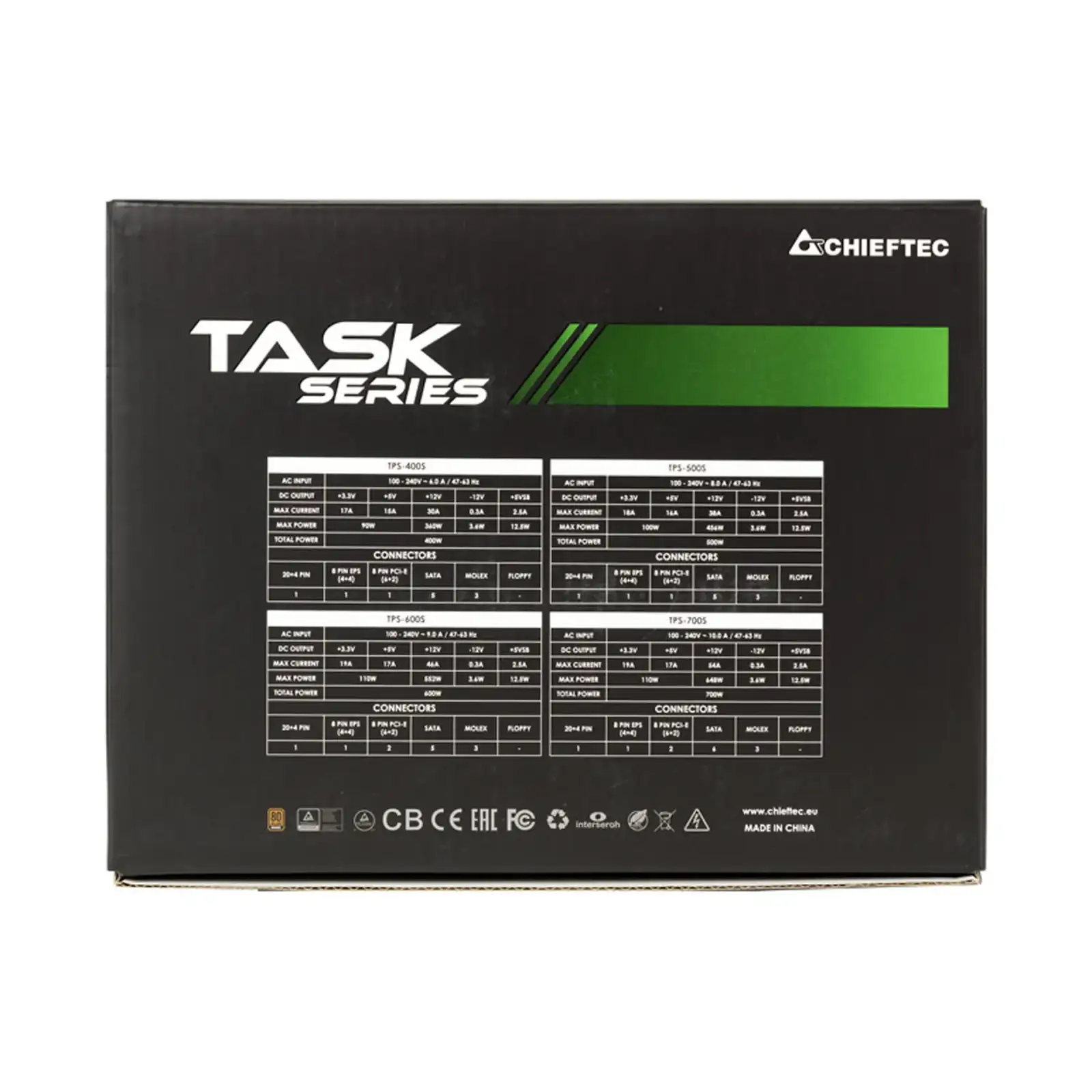 БЖ 500W Chieftec TASK TPS-500S, 120 mm, 80+ Bronze Retail Box UA