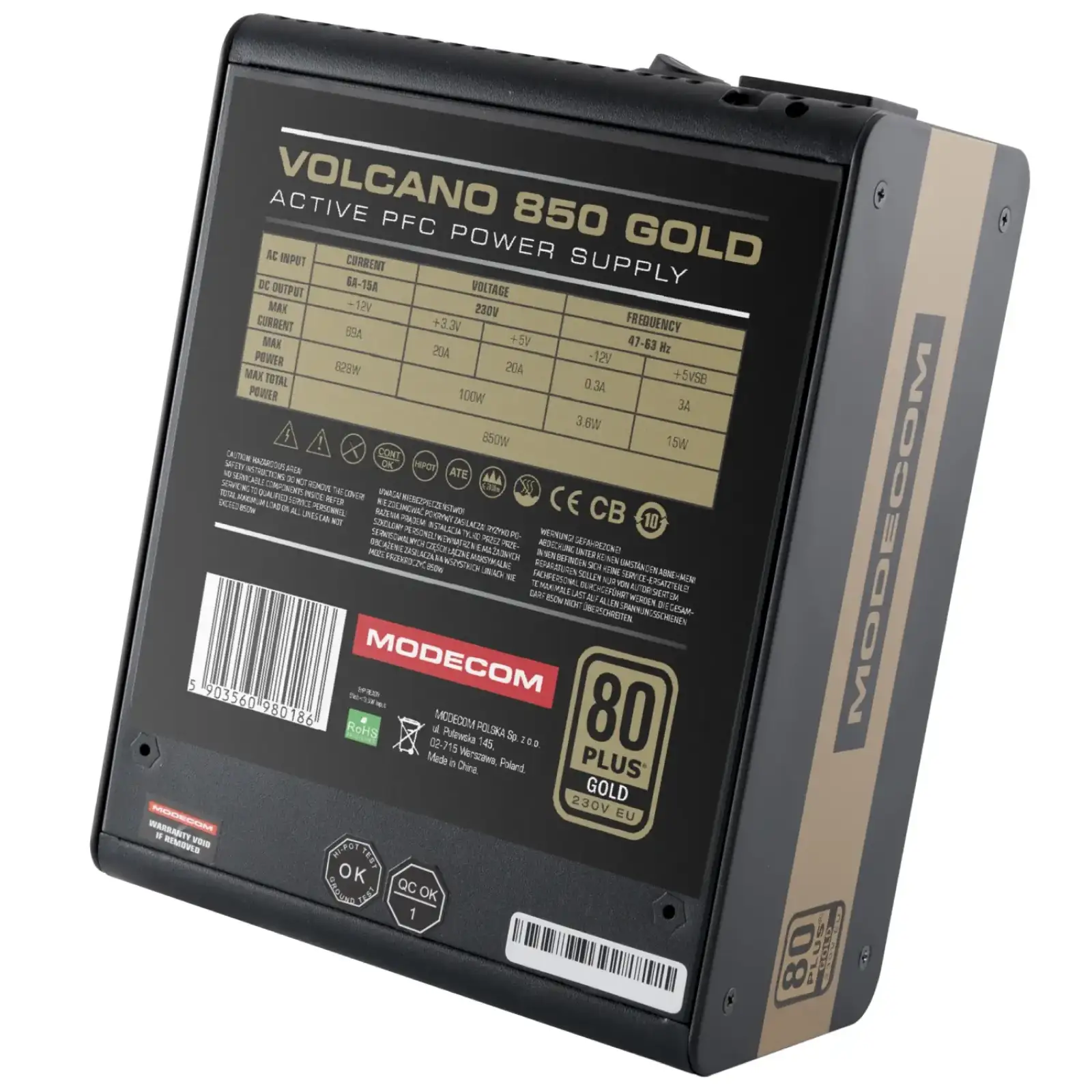 Блок живлення 850W Modecom VOLCANO 850 GOLD, 120mm, MODULAR, 80+ Gold, Retail Box (ZAS-MC92-SM-850-ATX-VOLCA) UA