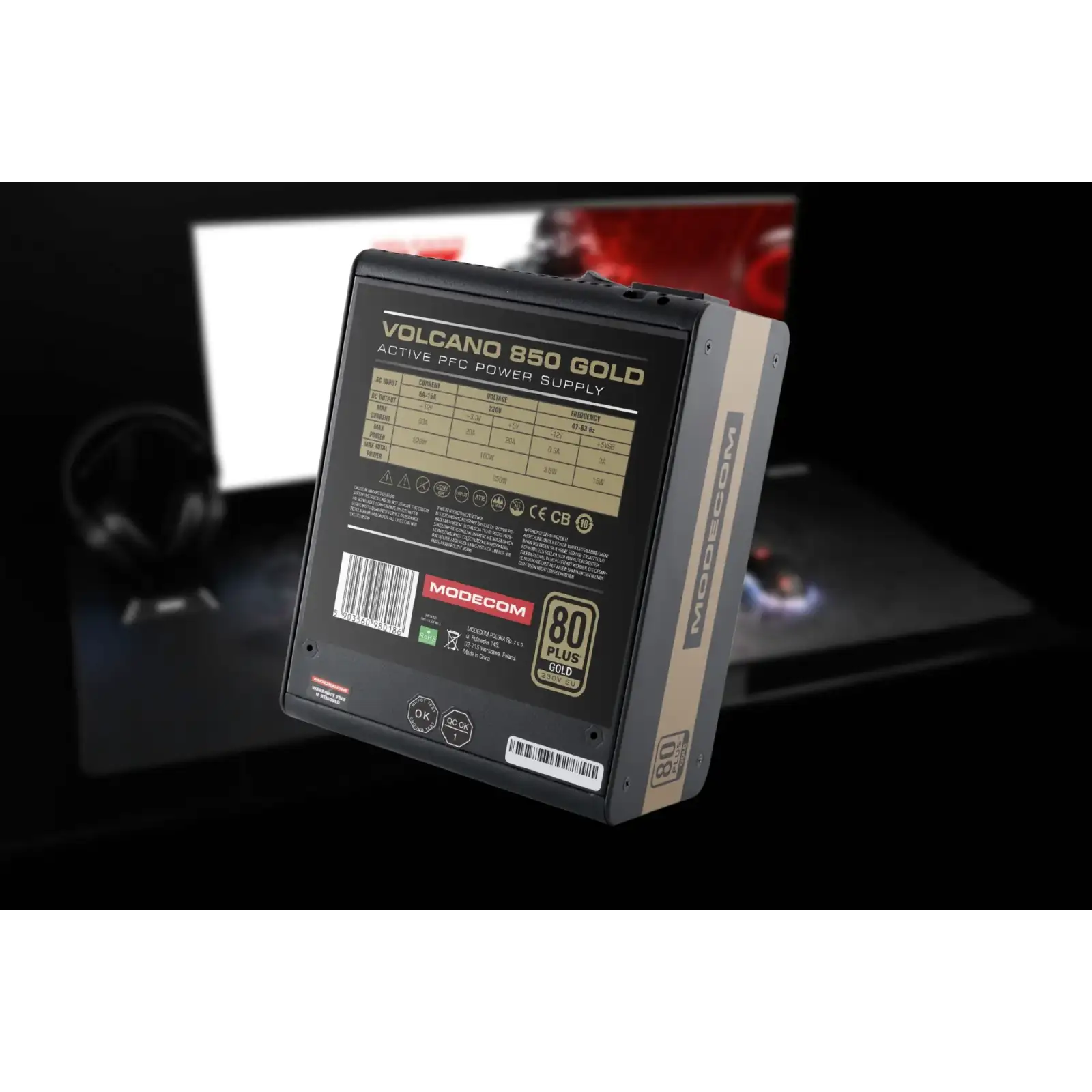 Блок живлення 850W Modecom VOLCANO 850 GOLD, 120mm, MODULAR, 80+ Gold, Retail Box (ZAS-MC92-SM-850-ATX-VOLCA) UA