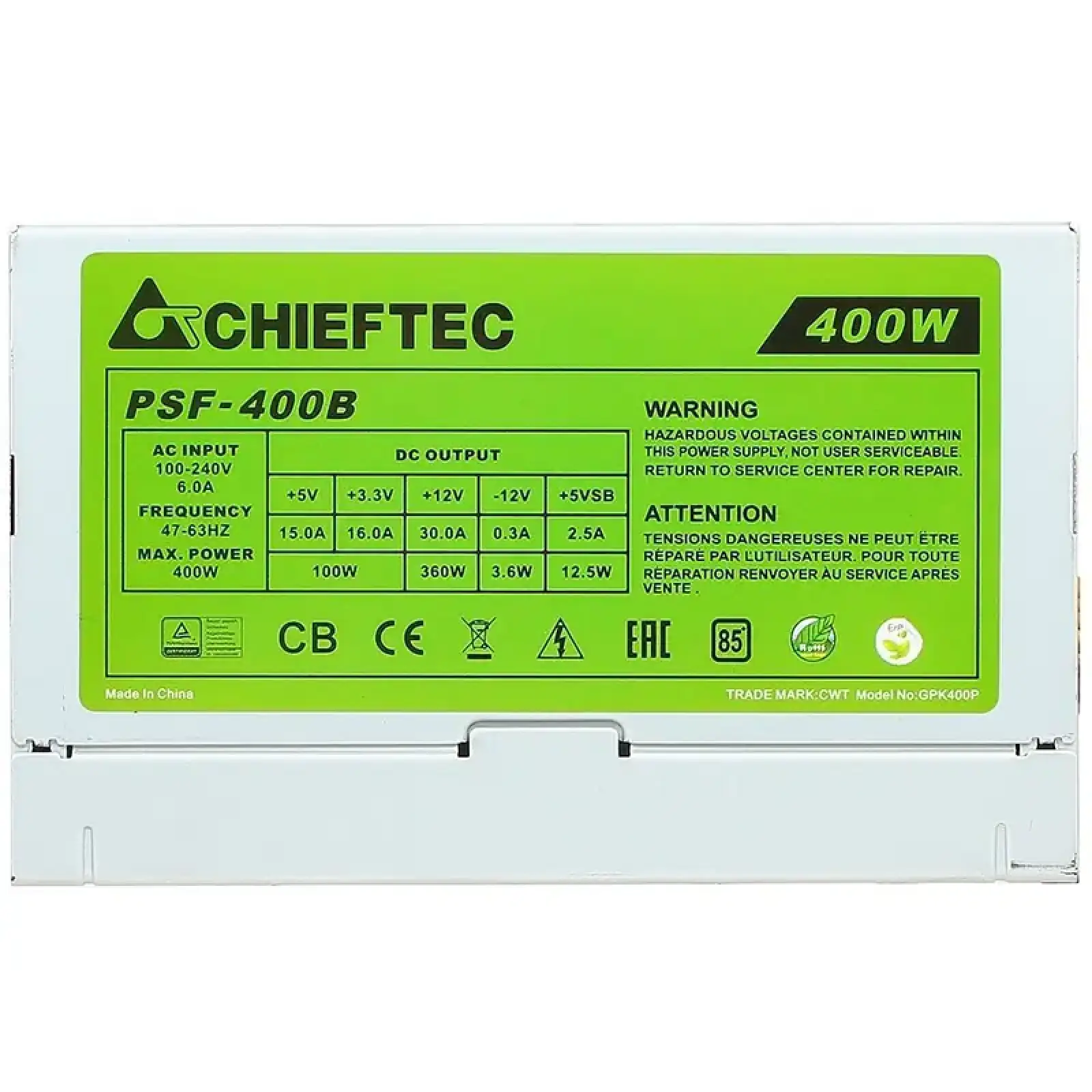 Блок живлення 400W Chieftec SMART PSF-400B, 80 mm, ~85%, Bulk UA
