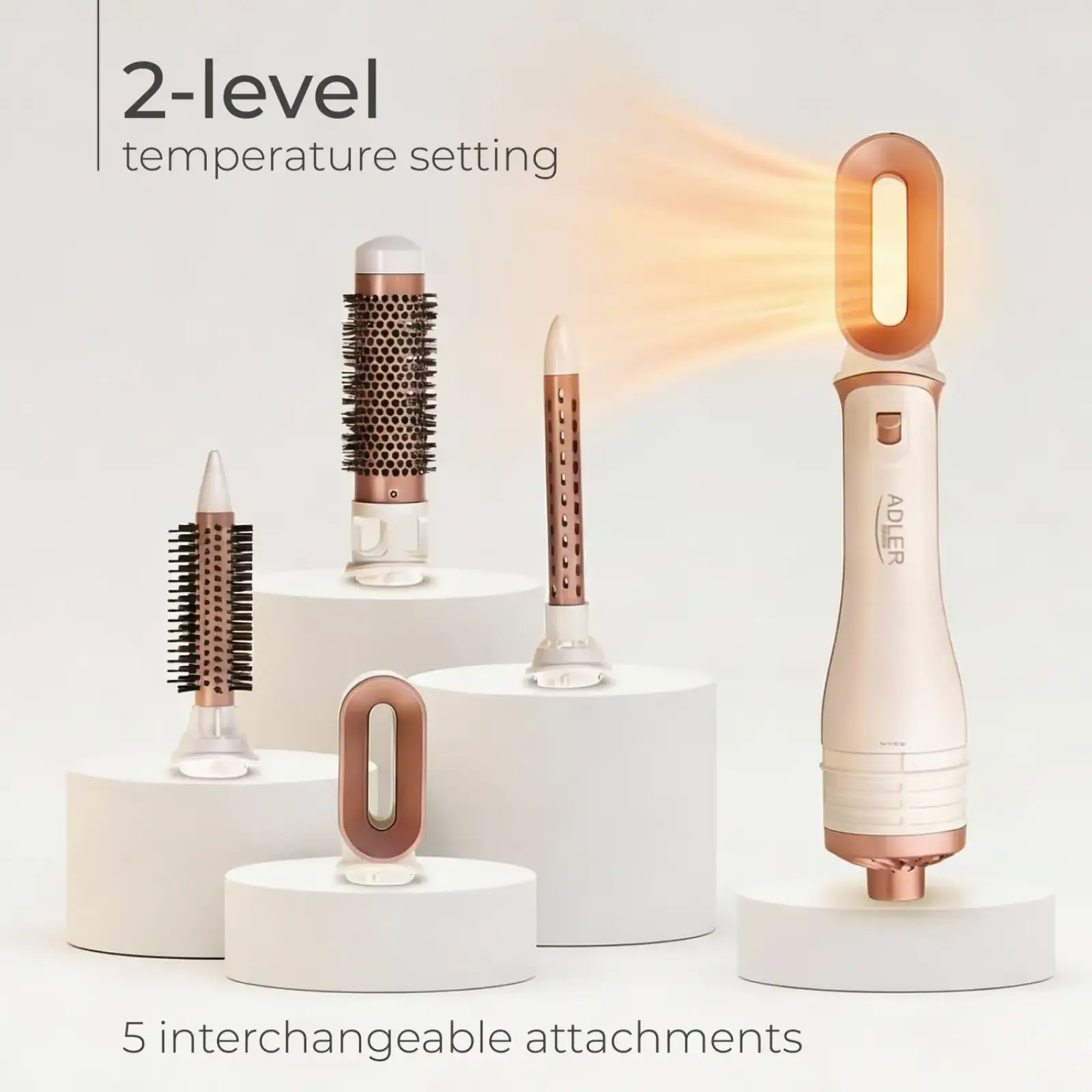 Стайлер Adler AD 2027 white, rose gold 1200Вт/ темп.режимів-2/ Cool shot/ насадок-5/ дорожній футляр (AD2027WRG) UA