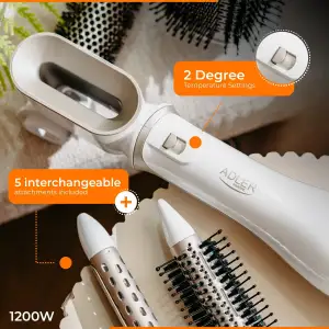 Стайлер Adler AD 2027 white champagne 1200Вт/ темп.режимів-2/ Cool shot/ насадок-5/ дорожній футляр (AD2027WC) UA