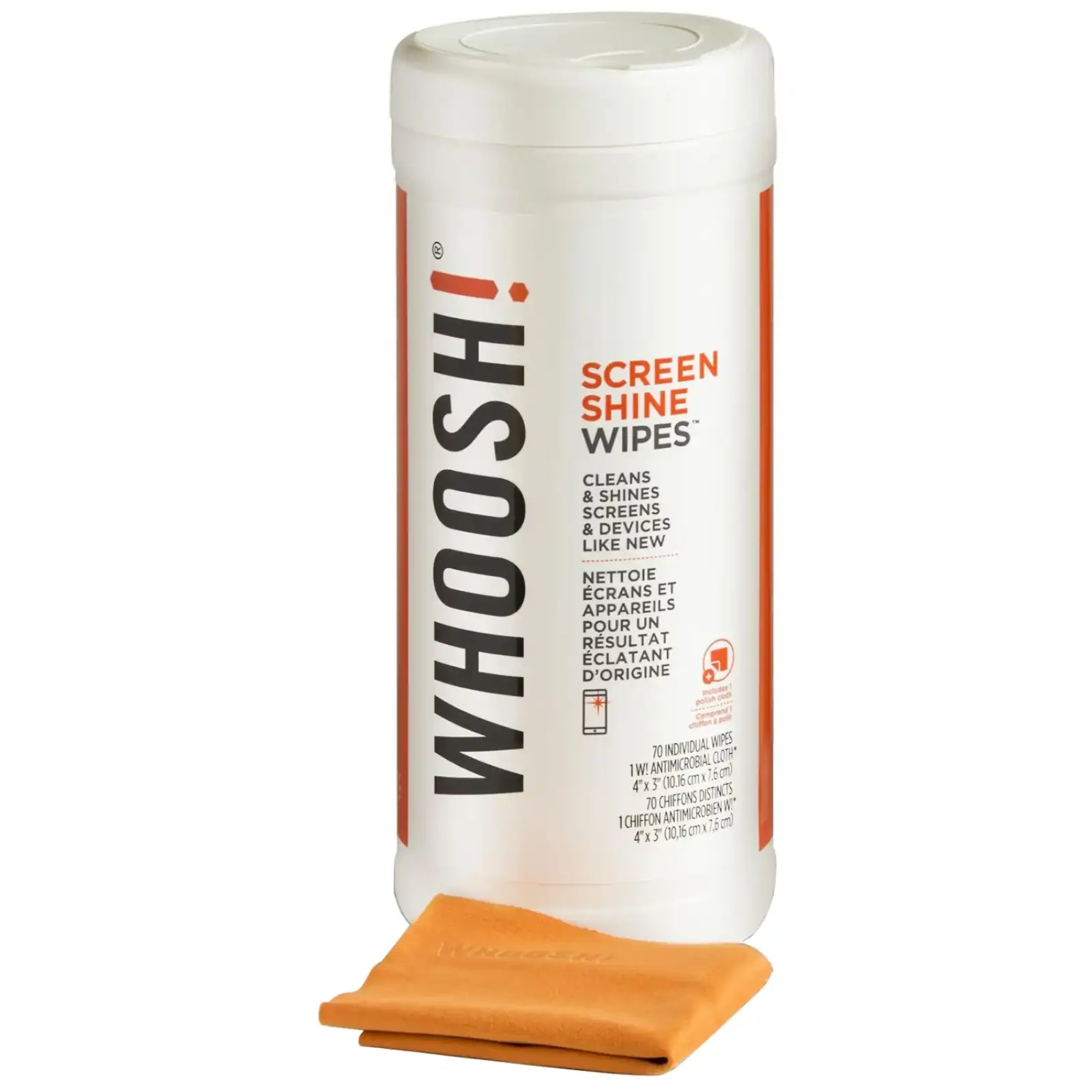 Набір для чищення Whoosh! 70 WIPES Серветки для очищення екрану 70шт з мікрофіброю 14см x14см BOX (1FGWP70ENFR/1FG70WPENFR) UA