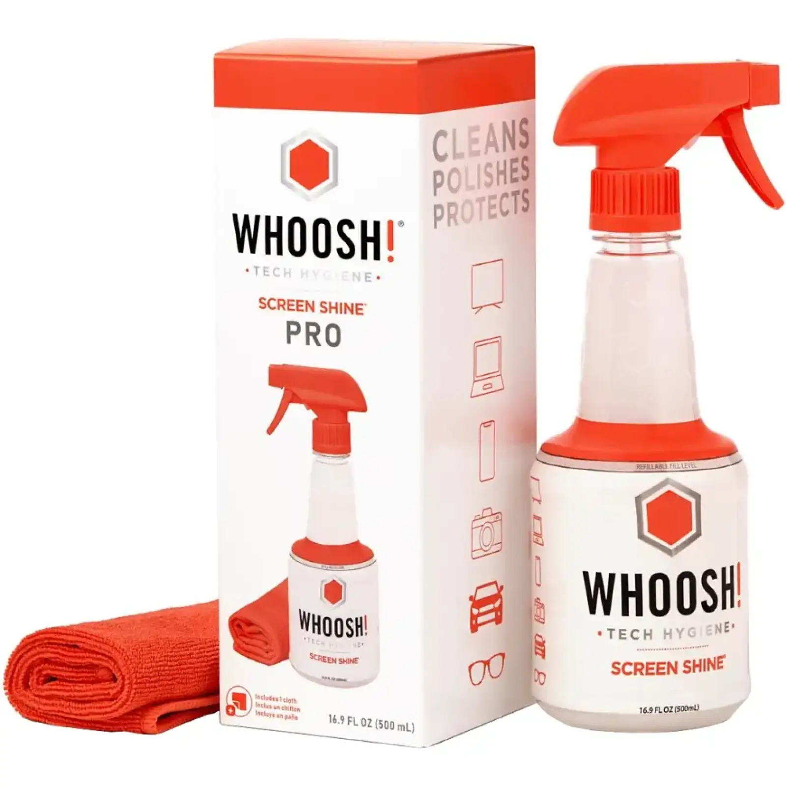 Засіб для чищення Whoosh! RETAIL BOX 500мл розпилювач з мікрофіброю 35см х 35см (1FG500WBOX) UA