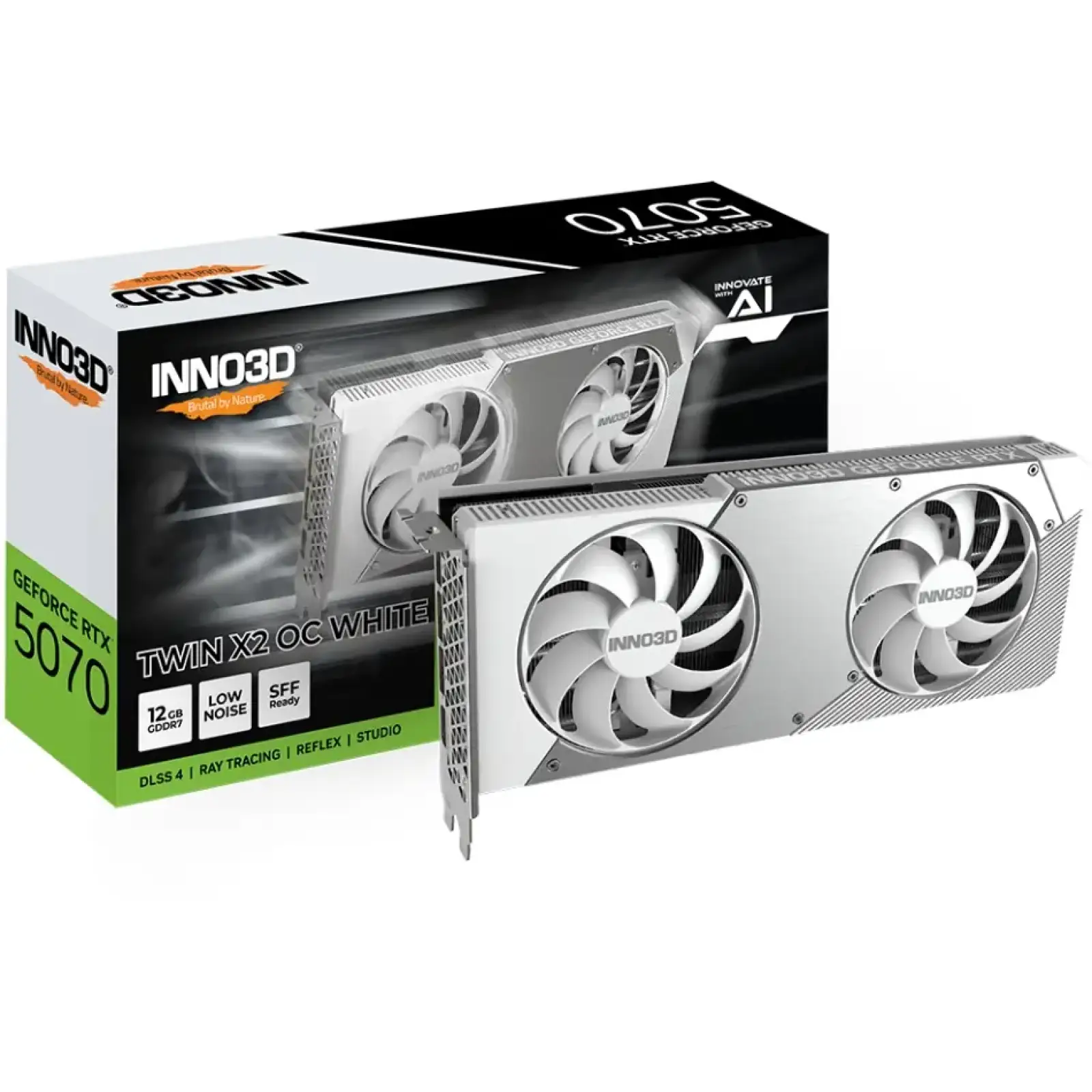 Відеокарта GeForce RTX5070 Inno3D TWIN X2 OC WHITE, 12GB GDDR7, 192bit, PCI Express 5.0 (N50702-12D7X-195064W) UA