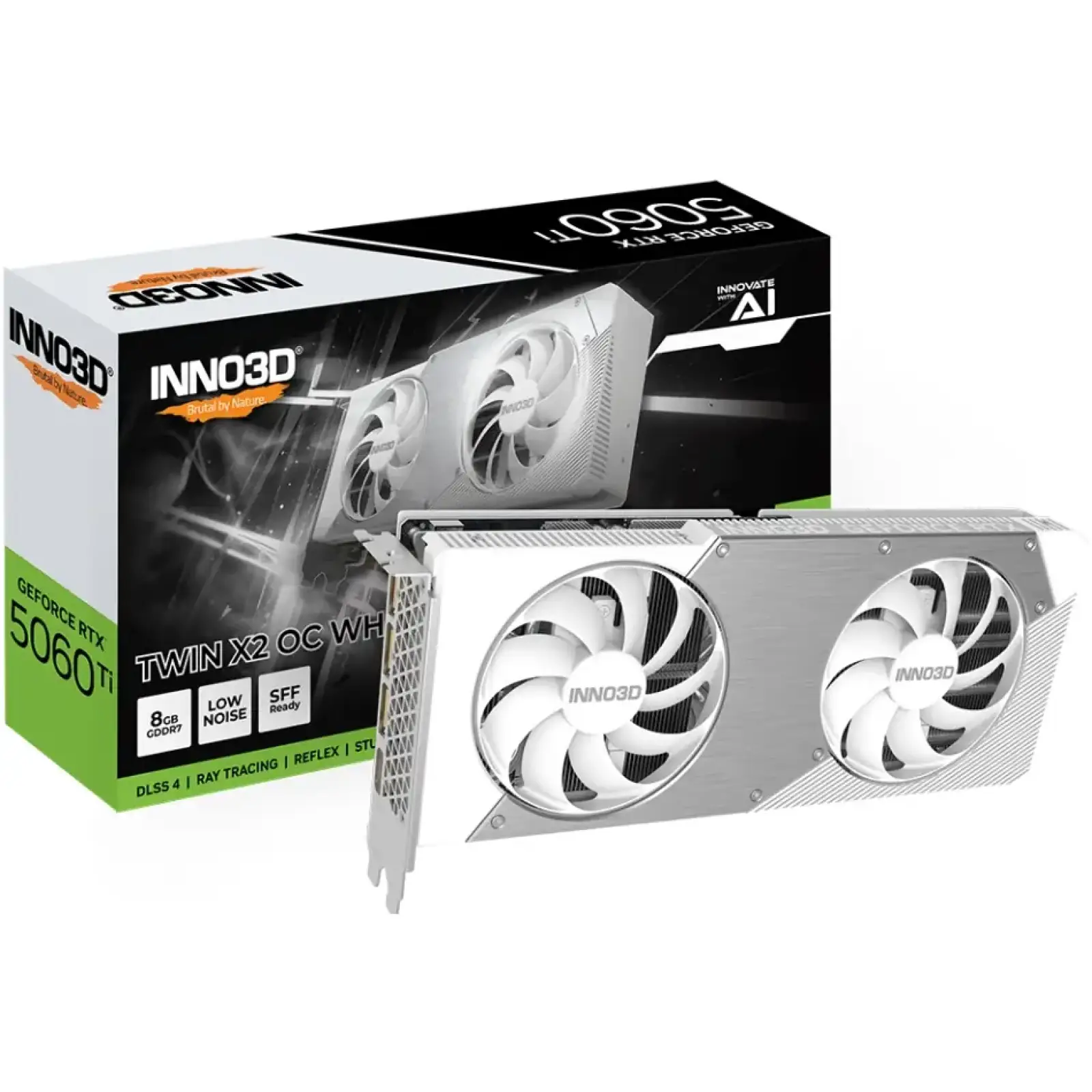 Відеокарта GeForce RTX5060 Ti Inno3D TWIN X2 OC WHITE, 8GB GDDR7, 128bit, PCI Express 5.0 (N506T2-08D7X-193075W) UA