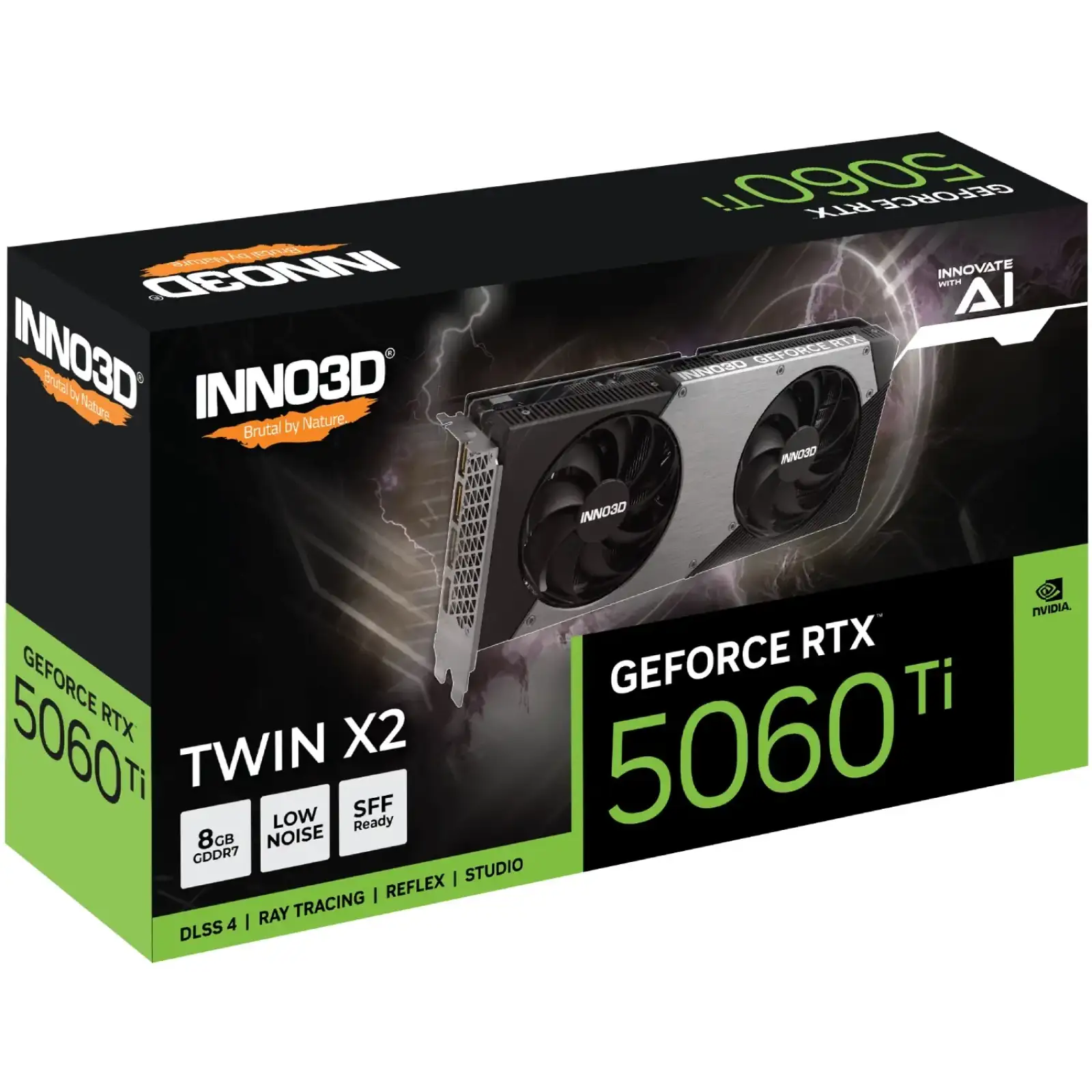 Відеокарта GeForce RTX5060 Ti Inno3D TWIN X2, 8GB GDDR7, 128bit, PCI Express 5.0 (N506T2-08D7-193075N) UA