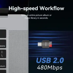Картрідер USB 2.0 Type-C, 1-слот microSD, OTG 512 Гб, Aluminum Alloy, сірий Vention (CLMH0) UA