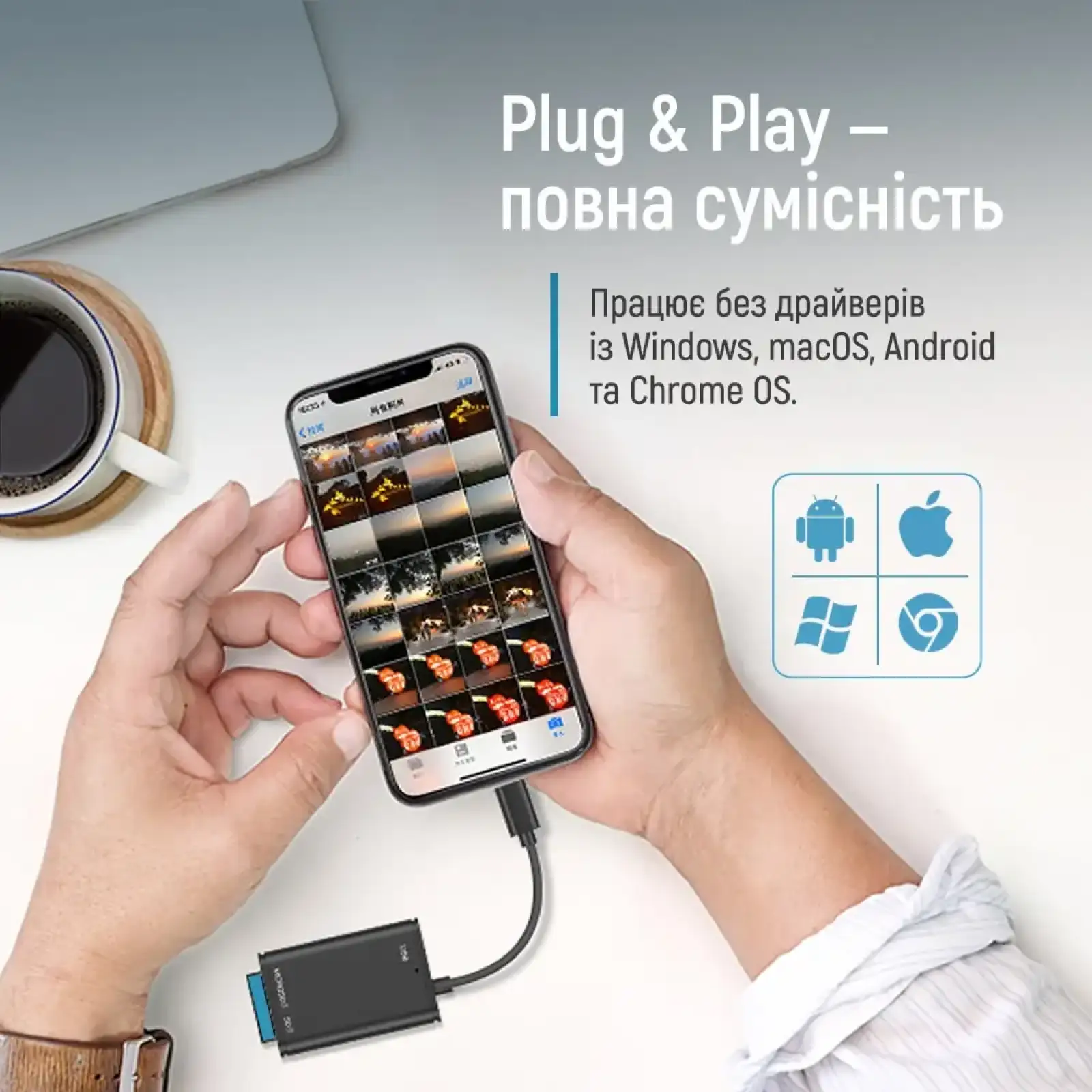 Картрідер ColorWay USB-C to USB 3.0/SD/MicroSD (CW-CR-02) UA