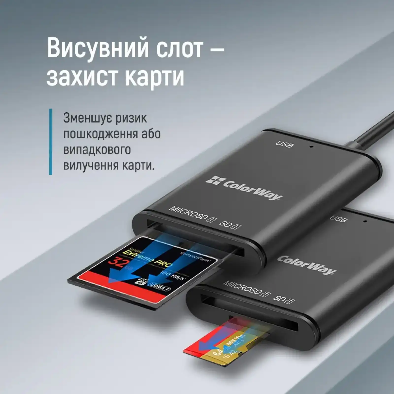 Картрідер ColorWay USB-C to USB 3.0/SD/MicroSD (CW-CR-02) UA