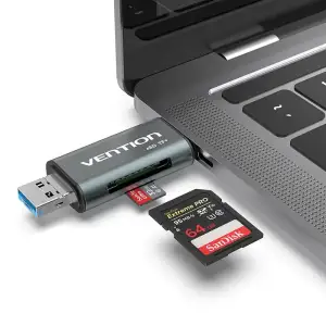 Картрідер USB 3.0, 2-слота SD/TF, USB-A/USB-C/Micro USB, Aluminum Alloy ,чорний Vention (CCHH0) UA
