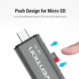 Картрідер USB 3.0, 2-слота SD/TF, USB-A/USB-C/Micro USB, Aluminum Alloy ,чорний Vention (CCHH0) UA