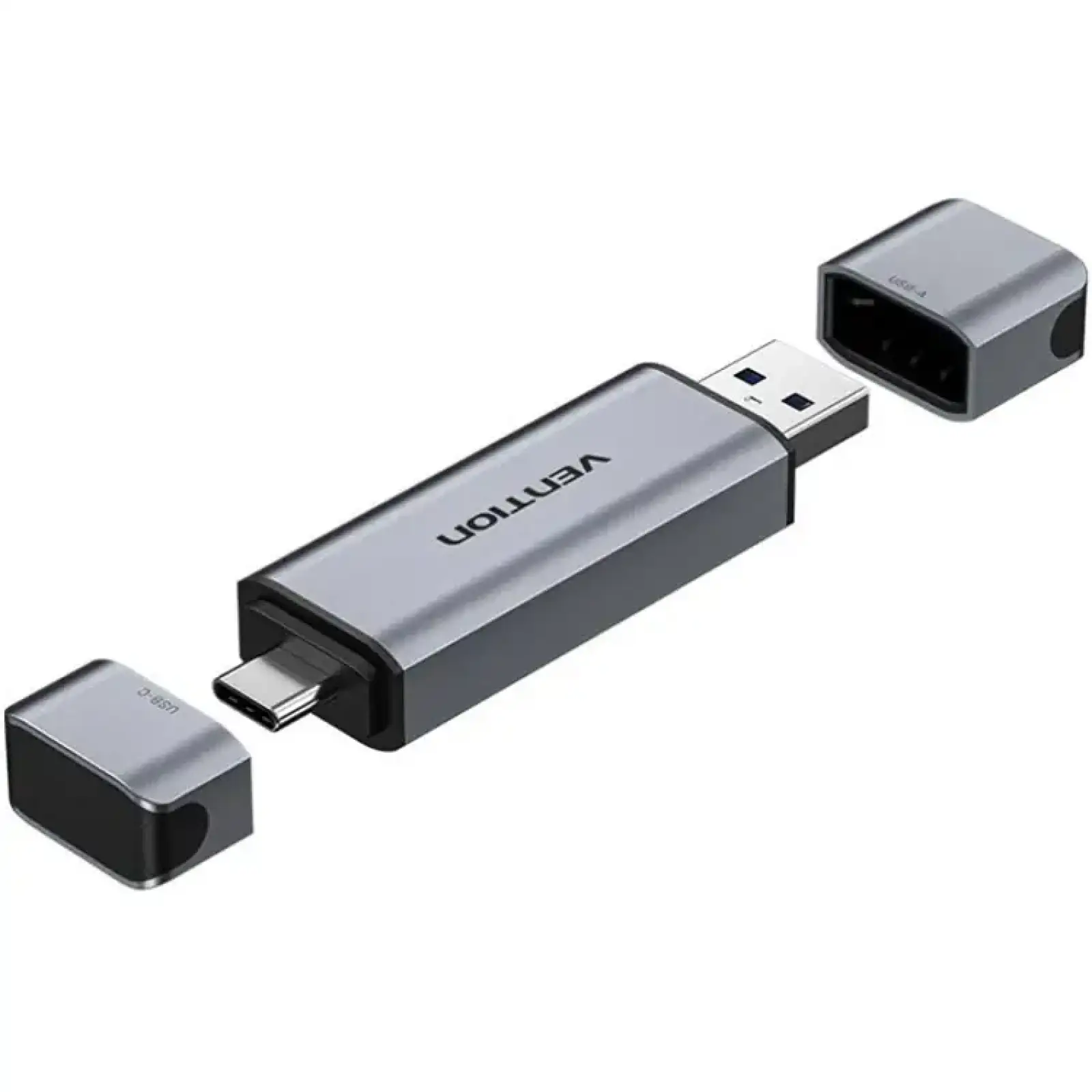 Картрідер USB 3.0 AM/USB-C, 2-слота SD/TF, Dual Drive Letter Aluminum Alloy, сірий Vention (CLLH0) UA