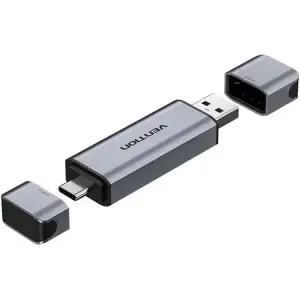 Картрідер USB 3.0 AM/USB-C, 2-слота SD/TF, Dual Drive Letter Aluminum Alloy, сірий Vention (CLLH0) UA