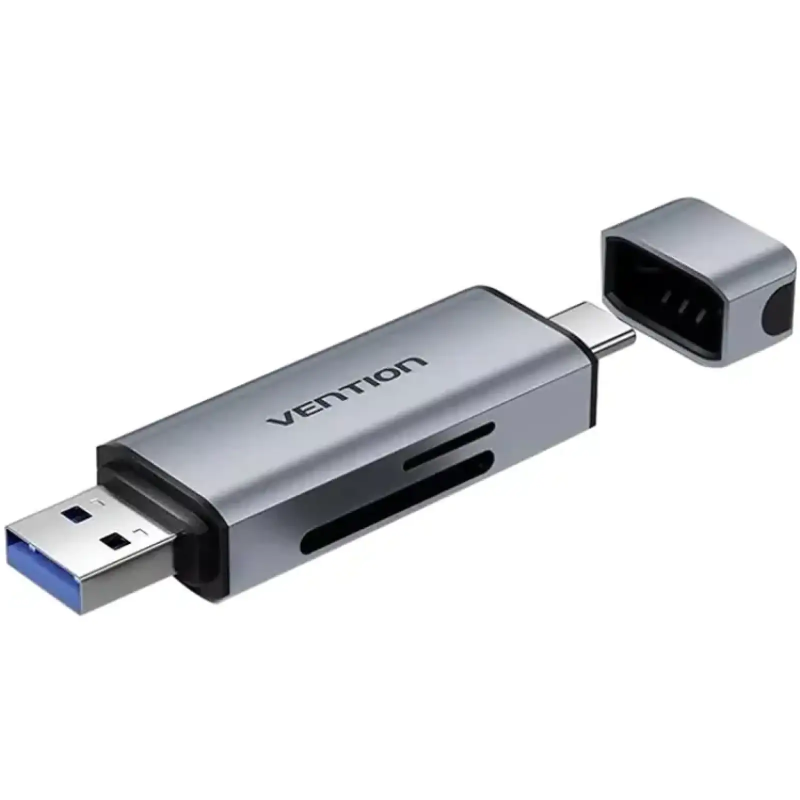 Картрідер USB 3.0 AM/USB-C, 2-слота SD/TF, Dual Drive Letter Aluminum Alloy, сірий Vention (CLLH0) UA