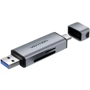 Картрідер USB 3.0 AM/USB-C, 2-слота SD/TF, Dual Drive Letter Aluminum Alloy, сірий Vention (CLLH0) UA