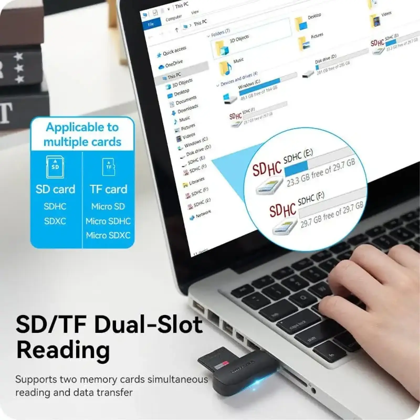 Картрідер USB 3.0, 2-слота SD/TF чорний Vention (CLGB0) UA