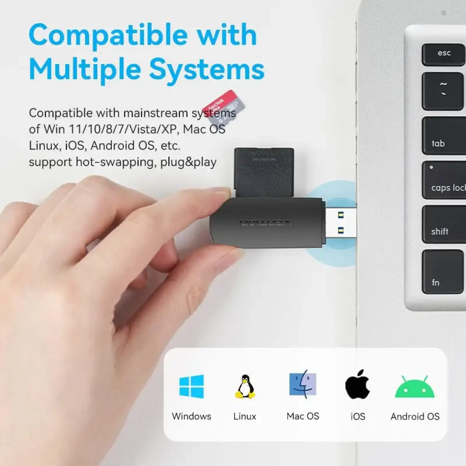 Картрідер USB 3.0, 2-слота SD/TF чорний Vention (CLGB0) UA