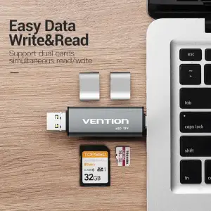 Картрідер USB 2.0, 2-слота SD/TF, USB-A/USB-C/Micro-B, Aluminum Alloy, чорний Vention (CCJH0) UA