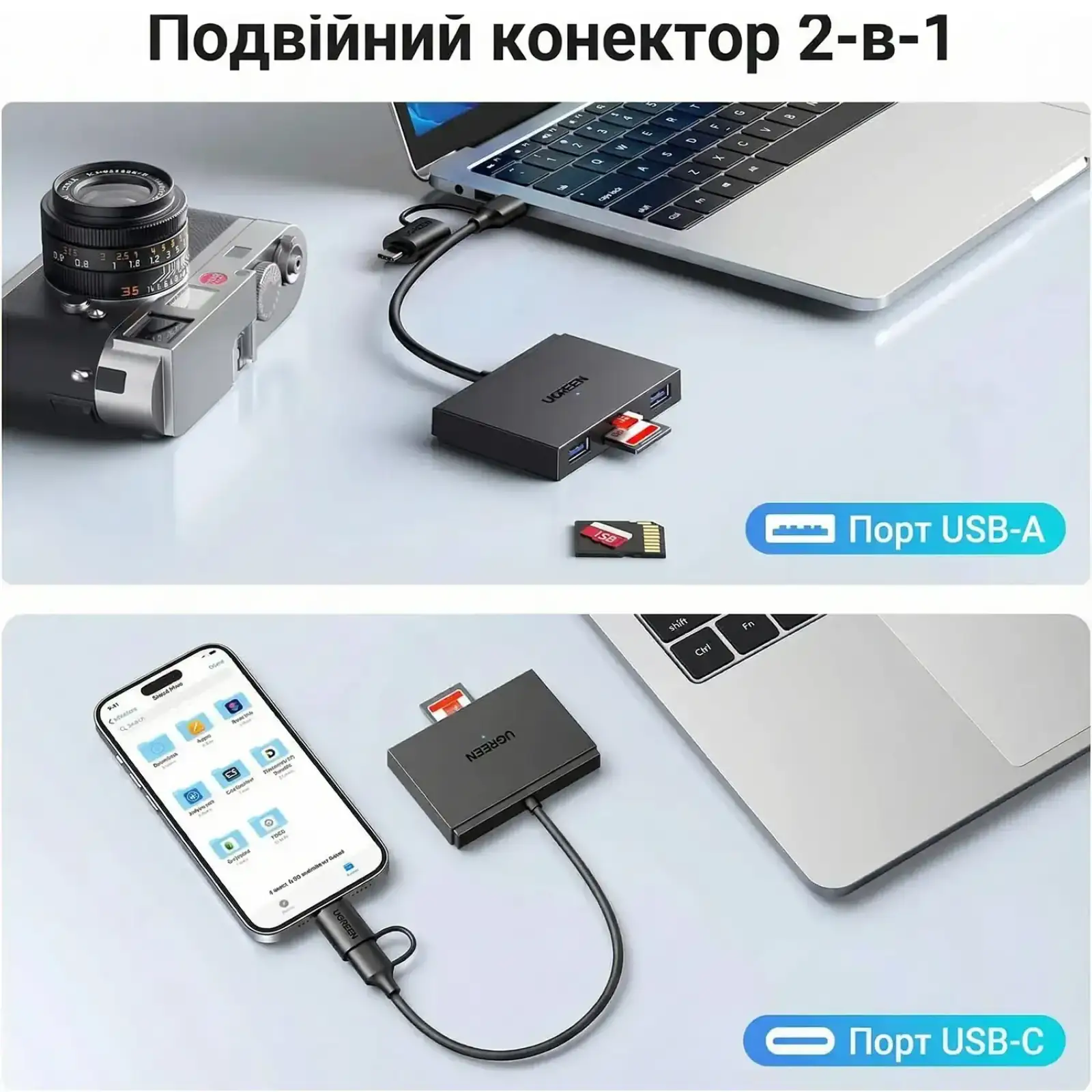 Картрідер USB 3.0 4-in-1,OTG USB-C/USB-A, SD/TF, 4-in-1 CM812 Ugreen (45167) UA